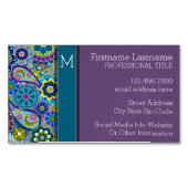Farbige Retro-Blume mit Monogramm Magnetische Visitenkarte (Vorderseite)