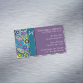 Farbige Retro-Blume mit Monogramm Magnetische Visitenkarte (Beispiel)