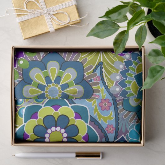 Farbige Retro-Blume mit Monogramm Seidenpapier (Geschenk)