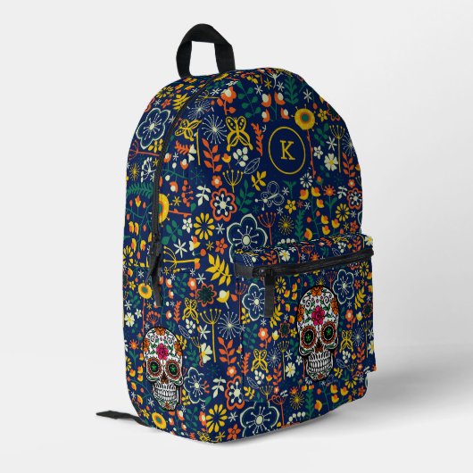 Farbige Retro-Blume | Retroskull Bedruckter Rucksack (Rückseitige Ecke links)