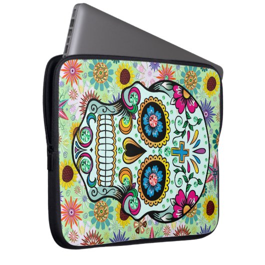 Farbige Retro-Blume Skull 2 Laptopschutzhülle (Vorne Rechts)