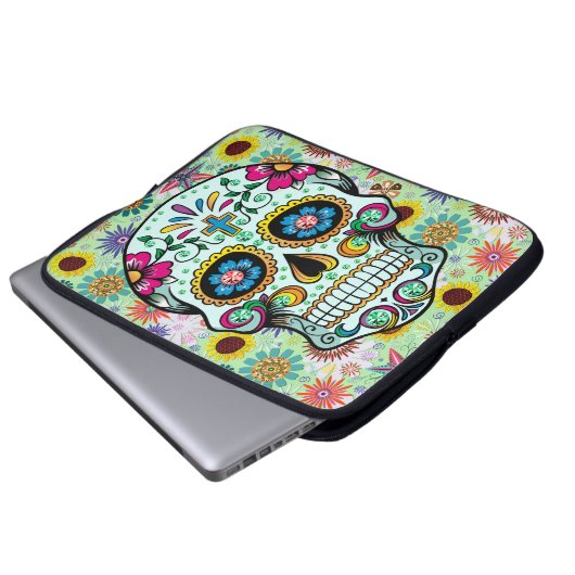 Farbige Retro-Blume Skull 2 Laptopschutzhülle (Vorne Knopf)