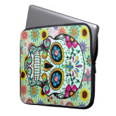 Farbige Retro-Blume Skull 2 Laptopschutzhülle (Vorderseite Links)
