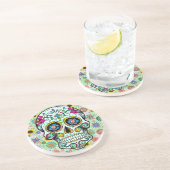 Farbige Retro-Blume Skull 3 Getränkeuntersetzer (Seite)