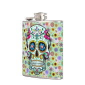 Farbige Retro-Blume Skull Flachmann (Links)
