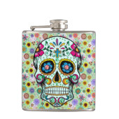 Farbige Retro-Blume Skull Flachmann (Vorderseite)