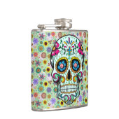 Farbige Retro-Blume Skull Flachmann (Rechts)