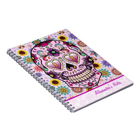 Farbige Retro-Blume Skull Notizblock (Rechte Seite)