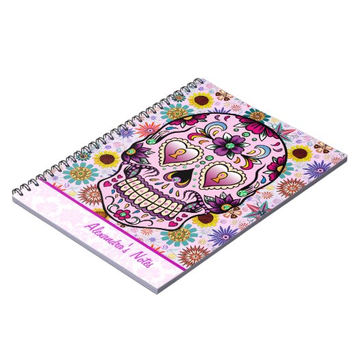 Farbige Retro-Blume Skull Notizblock (Linke Seite)