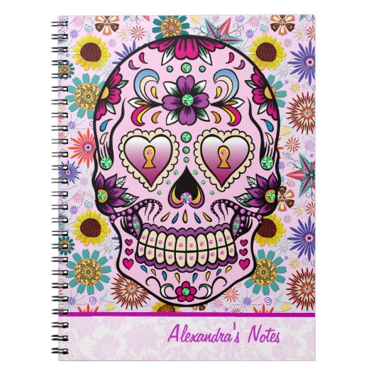Farbige Retro-Blume Skull Notizblock (Vorderseite)