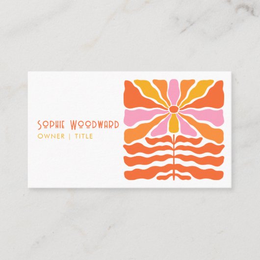 Farbige Retro-Blume Typografie der 70er Jahre Visitenkarte (Vorderseite)