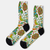Farbige Retro-Blume und Schmetterlingsmuster Socken (Linkes Detail)