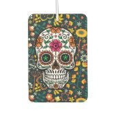 Farbige Retro-Blume und Zuckerschädel Autolufterfrischer (Vorderseite)