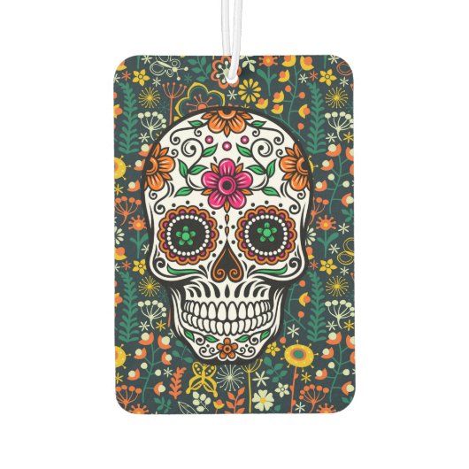 Farbige Retro-Blume und Zuckerschädel Autolufterfrischer (Rückseite)