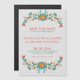 Farbige Retro-Blumenrahmen Save the Date Magneteinladung