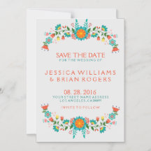 Farbige Retro-Blumenrahmen Save the Date