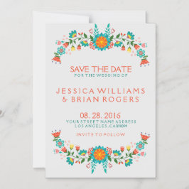 Farbige Retro-Blumenrahmen Save the Date Magneteinladung