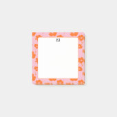 Farbige Retro-Blütenrosa und Orange-Monogramm Post-it Klebezettel (Vorderseite)