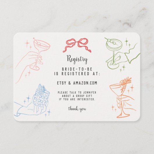 Farbige Retro Cocktail Party Registrierungskarte e Begleitkarte (Vorderseite)