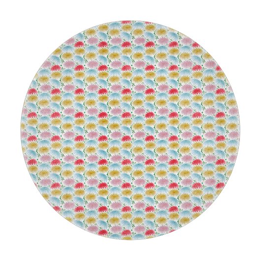 Farbige Retro-Daisy-Blumenmuster-Whimsical  Schneidebrett (Vorderseite)