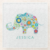 Farbige Retro-Elephant-Illustration Glasuntersetzer (Vorderseite)