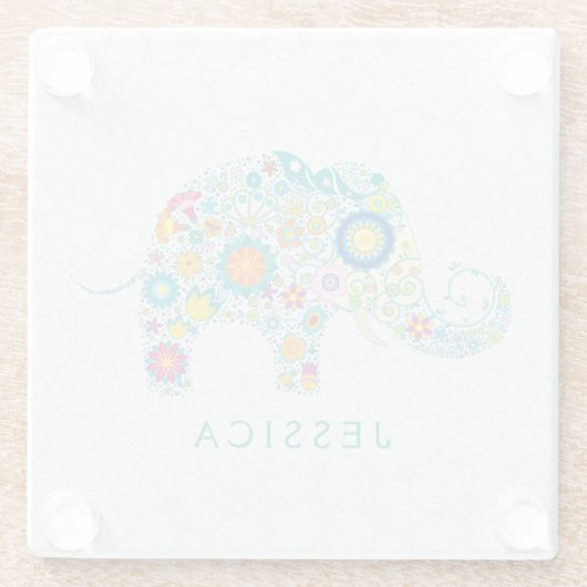 Farbige Retro-Elephant-Illustration Glasuntersetzer (Rückseite)