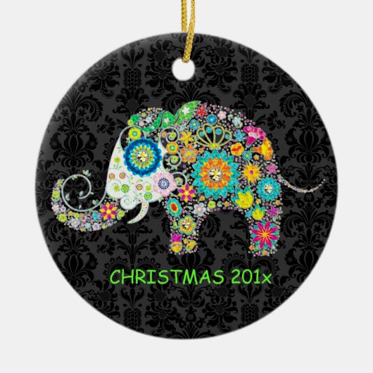 Farbige Retro-Elephant-Illustration Keramik Ornament (Vorne)
