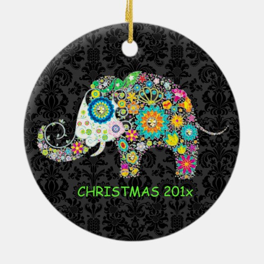 Farbige Retro-Elephant-Illustration Keramik Ornament (Hinten)