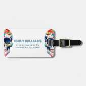 Farbige Retro Floral Sugar Skull Monogramm Gepäckanhänger (Vorderseite horizontal)