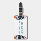 Farbige Retro Floral Sugar Skull Monogramm Gepäckanhänger (Vorderseite vertikal)