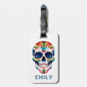 Farbige Retro Floral Sugar Skull Monogramm Gepäckanhänger (Rückseite vertikal)