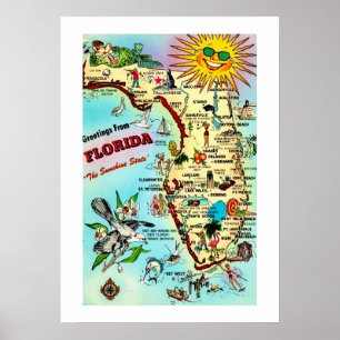 Farbige Retro Florida Postkarte Poster