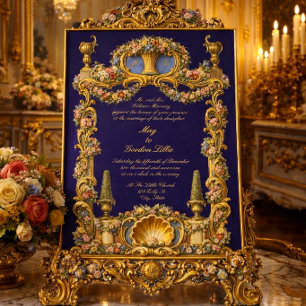 Farbige Retro-Französische Barock-Rokokoo-Blumen-R Einladung