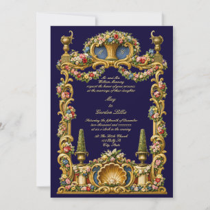 Farbige Retro-Französische Barock-Rokokoo-Blumen-R Einladung