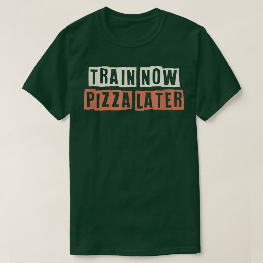 Farbige Retro Funny Train Jetzt Pizza Später Spric T-Shirt (Design vorne)