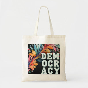Farbige Retro Groovy Erklärung Politik Demokratie Tragetasche