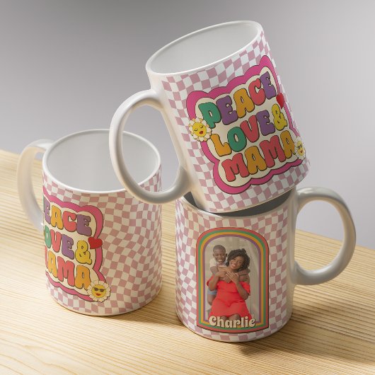 Farbige Retro Groovy Mama Zitat Typografie Foto Kaffeetasse