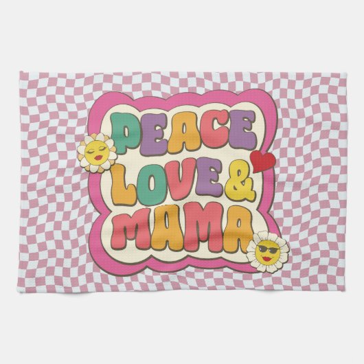 Farbige Retro Groovy Mama Zitat Typografie Hippie Geschirrtuch (Horizontal)