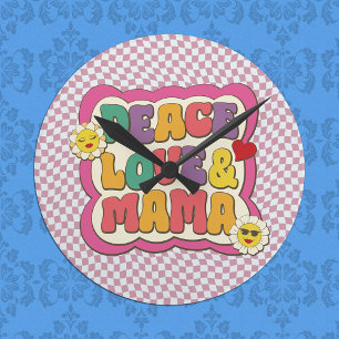 Farbige Retro Groovy Mama Zitat Typografie Hippie Runde Wanduhr