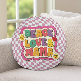 Farbige Retro Groovy Mama Zitat Typografie Hippie Rundes Kissen