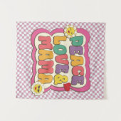 Farbige Retro Groovy Mama Zitat Typografie Hippie Wandteppich (Vorderseite (Horizontal))