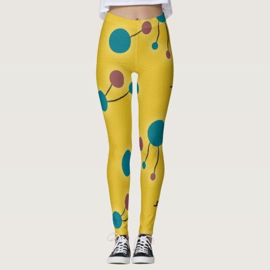 Farbige Retro-große Moleküle Universum rotes Gelb Leggings (Vorderseite)