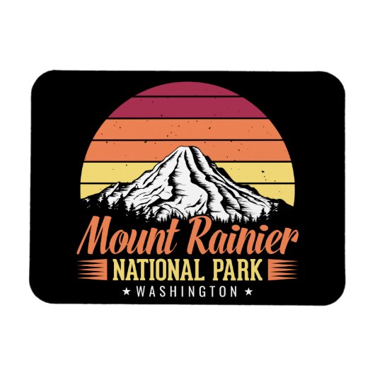 Farbige Retro-Illustration des Mount Rainier Magnet (Horizontal)