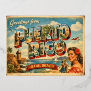 Farbige Retro-Insel Puerto Rico Isla Del Folien Feiertagspostkarte