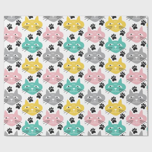 Farbige Retro-Katzen Geschenkpapier (Flach)