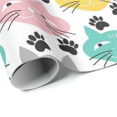 Farbige Retro-Katzen Geschenkpapier (Rolleneckpunkt)