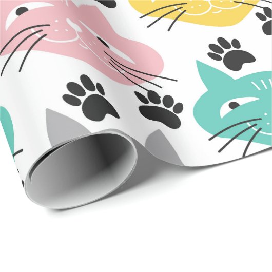 Farbige Retro-Katzen Geschenkpapier (Rolleneckpunkt)