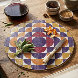 Farbige Retro-Kreise Dekoratives Glas-Schneidbrett Schneidebrett