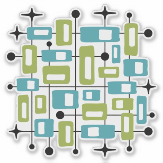 Farbige Retro-Mitte-des-Jahrhunderts-Moderne-Atom- Aufkleber (Vorderseite)