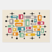 Farbige Retro-Mitte-des-Jahrhunderts-Moderne-Atom- Geschenkpapier Set (Vorderseite 3)